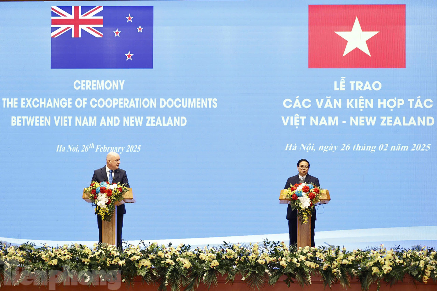 Thủ tướng Phạm Minh Chính và Thủ tướng New Zealand Christopher Luxon tại cuộc họp báo chung ngày 26/2. (Ảnh: Như Ý) Thủ tướng Phạm Minh Chính và Thủ tướng New Zealand Christopher Luxon tại cuộc họp báo chung ngày 26/2. (Ảnh: Như Ý)