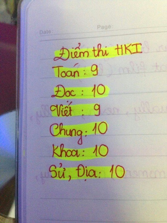 Ảnh chụp màn hình bảng điểm chép tay được đăng trên Fanpage của cô bé dân ca