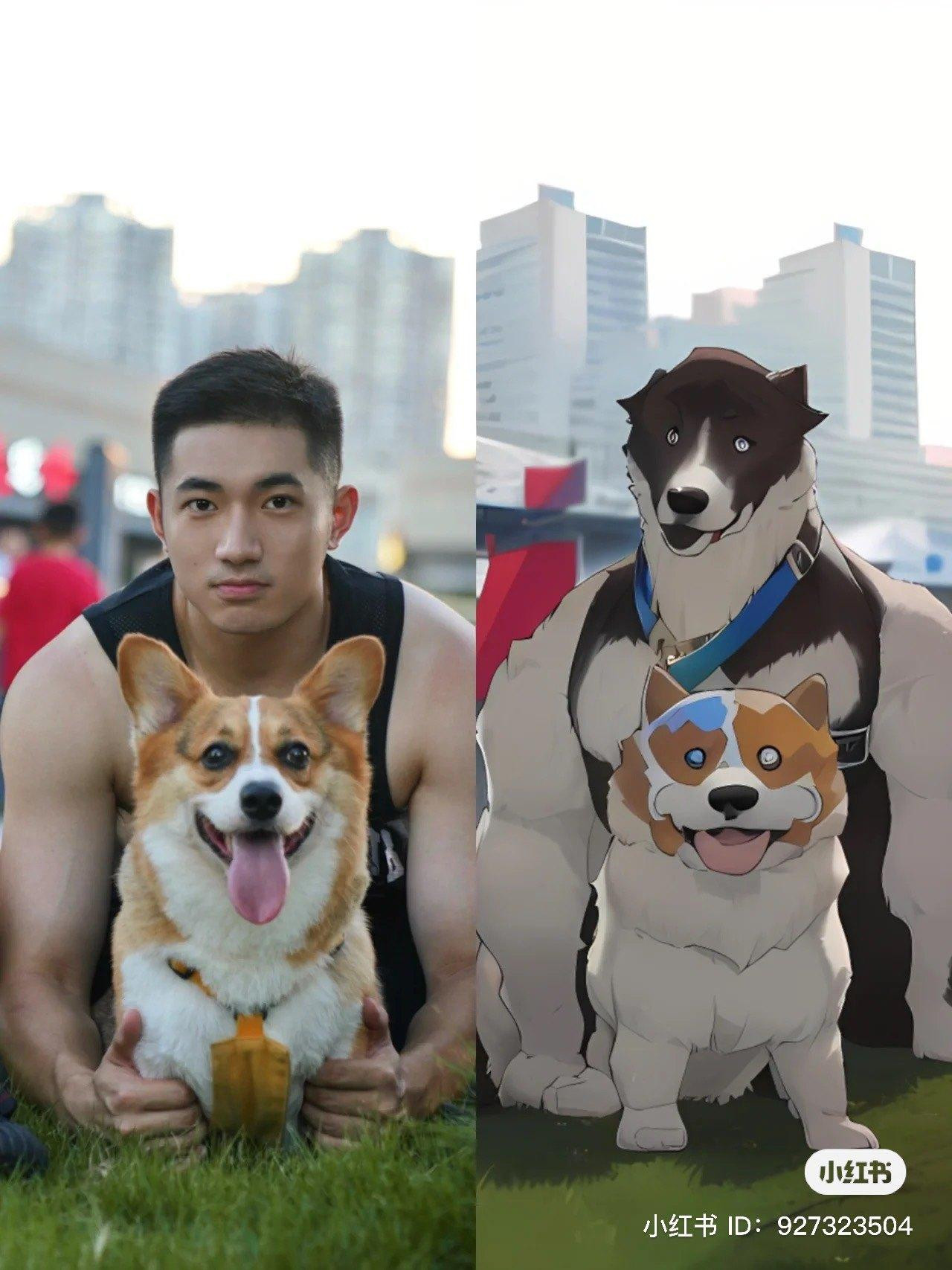 Chụp ảnh cùng cún, tôi hóa cún luôn rồi! (Ảnh: Fanpage Weibo Việt Nam)