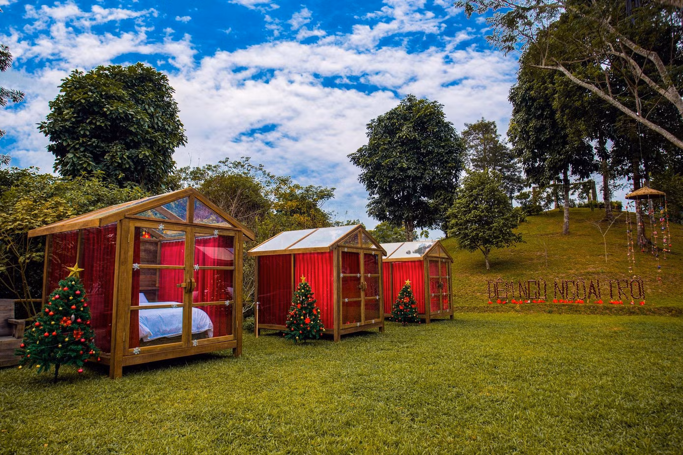 Những ngôi nhà kính được đặt giữa núi rừng Tây Bắc vô cùng chill. (Ảnh: P'apiu Resort)