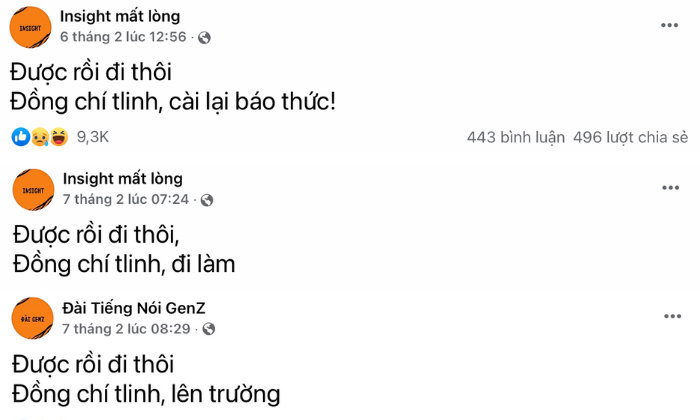 Tạm biệt Tết, “đồng chí tlinh” cài báo thức đi học, đi làm thôi! (Nguồn: Fanpage Insight mất lòng, Đài Tiếng Nói GenZ)