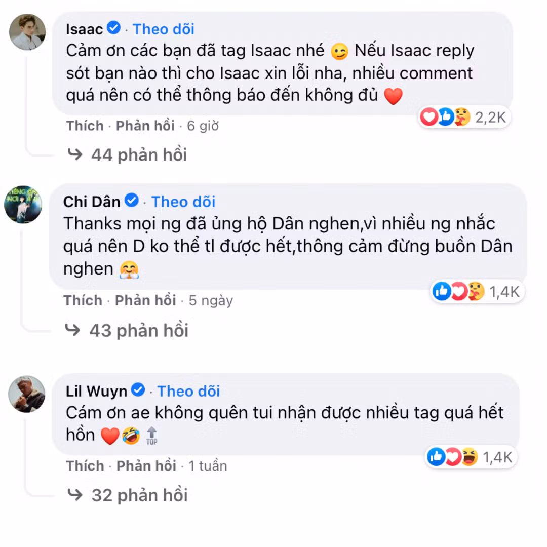 Các nghệ sĩ xin lỗi vì không thể trả lời được hết tất cả người hâm mộ.