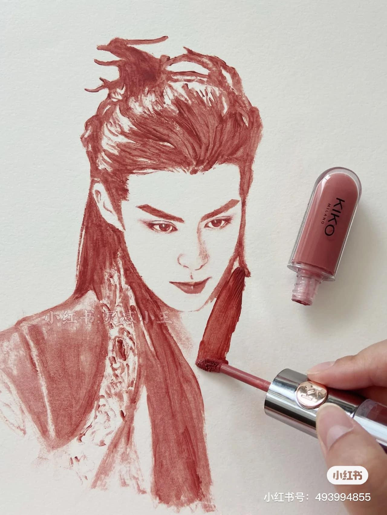 Chỉ với một thỏi son đã có thể “miêu tả” xuất sắc vẻ đẹp trai của Vương Hạc Đệ. (Ảnh: Weibo Việt Nam)