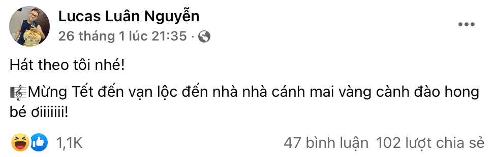 Nhạc Tết phiên bản “hông bé ơi” khiến nhiều người quên luôn bản gốc! (Nguồn: Lucas Luân Nguyễn) Nhạc Tết phiên bản “hông bé ơi” khiến nhiều người quên luôn bản gốc! (Nguồn: Lucas Luân Nguyễn)