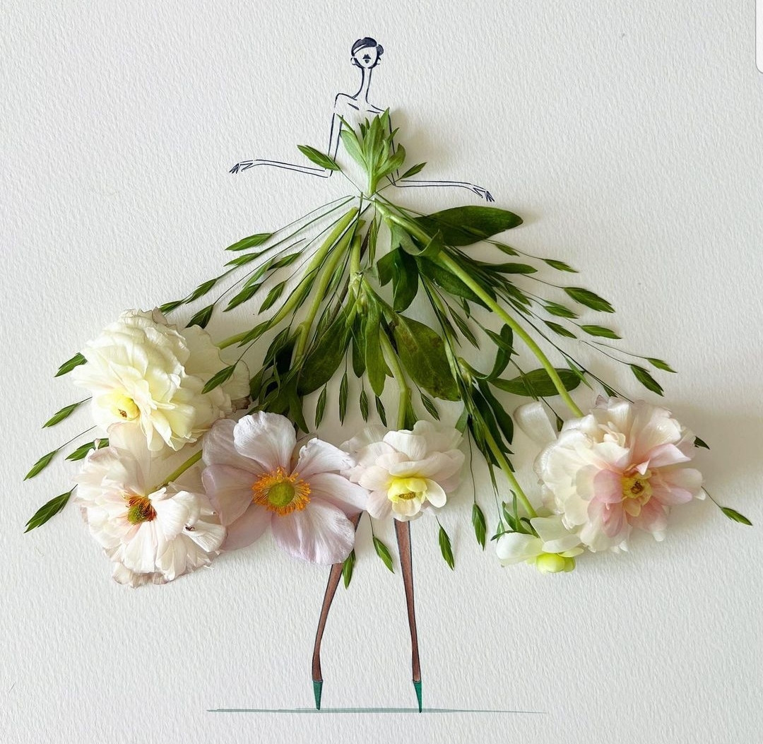 Không chỉ có hoa mà những chiếc lá cũng trở thành cảm hứng của nhà thiết kế trẻ. (Ảnh: Jae Suk Kim)