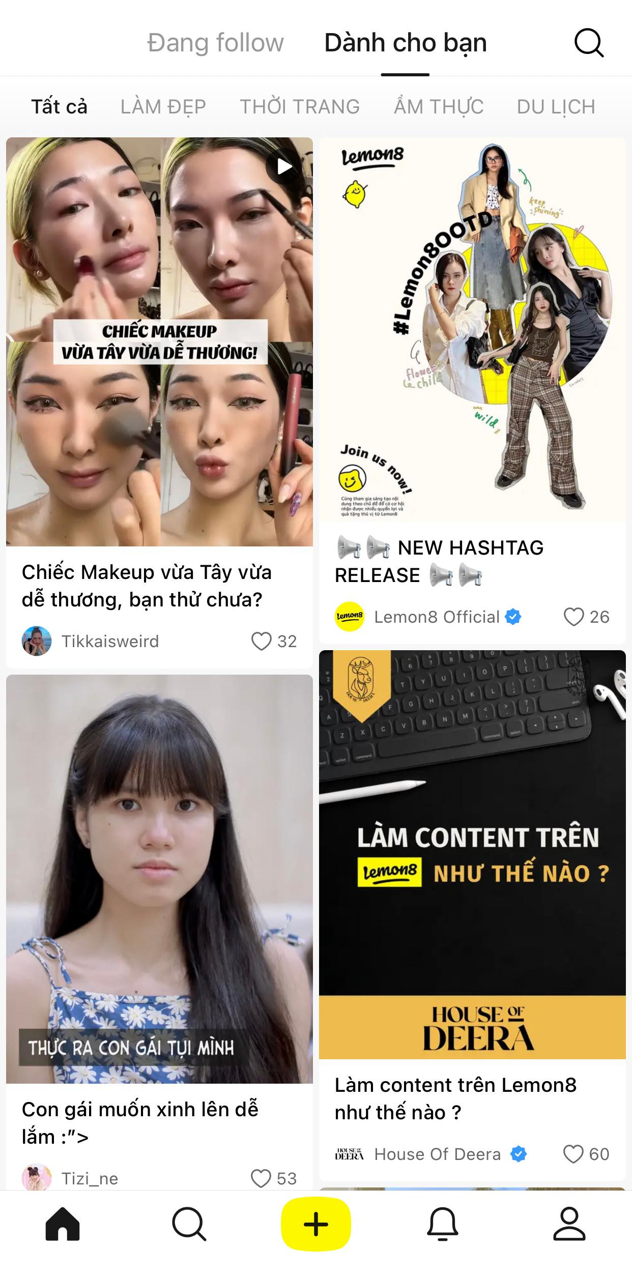 Trang chủ của Lemon8 không có khác biệt nhiều so với “người anh em” TikTok! Trang chủ của Lemon8 không có khác biệt nhiều so với “người anh em” TikTok!