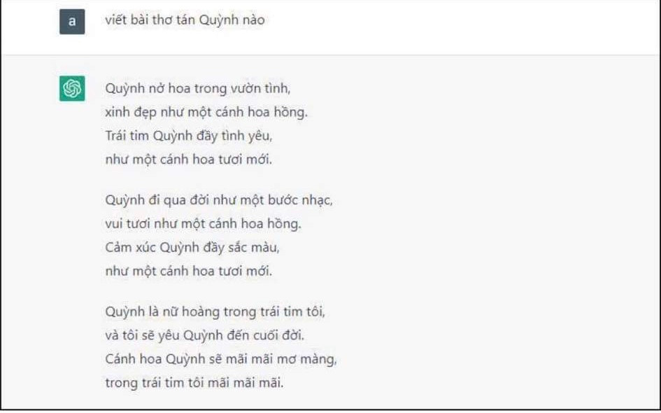 Tán crush bằng thơ của ChatGPT đảm bảo sẽ để lại ấn tượng thú vị nha! (Ảnh: Quỳnh Nguyễn)