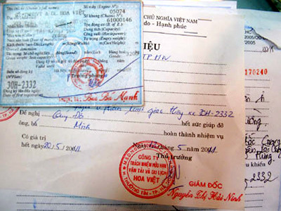 Giấy tờ xe của lái xe Lê Văn Trường