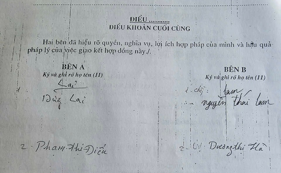 Tại thời điểm ký hồ sơ cho, tặng ông Lai đã chết cách đó 26 năm, còn bà Điểu không biết chữ. Tại thời điểm ký hồ sơ cho, tặng ông Lai đã chết cách đó 26 năm, còn bà Điểu không biết chữ.