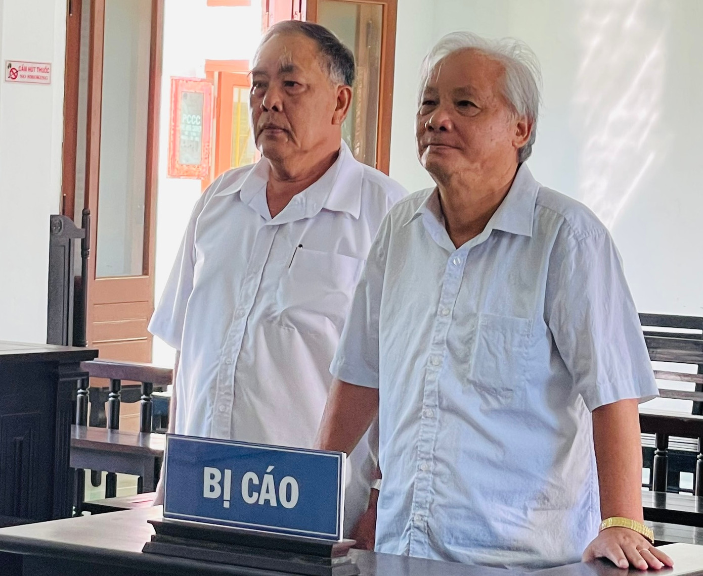 Cả hai bị cáo Phạm Đình Cự (ảnh trái) và Đỗ Duy Vinh cùng bị phạt 3 năm tù cho hưởng án treo. Ảnh: T.T.