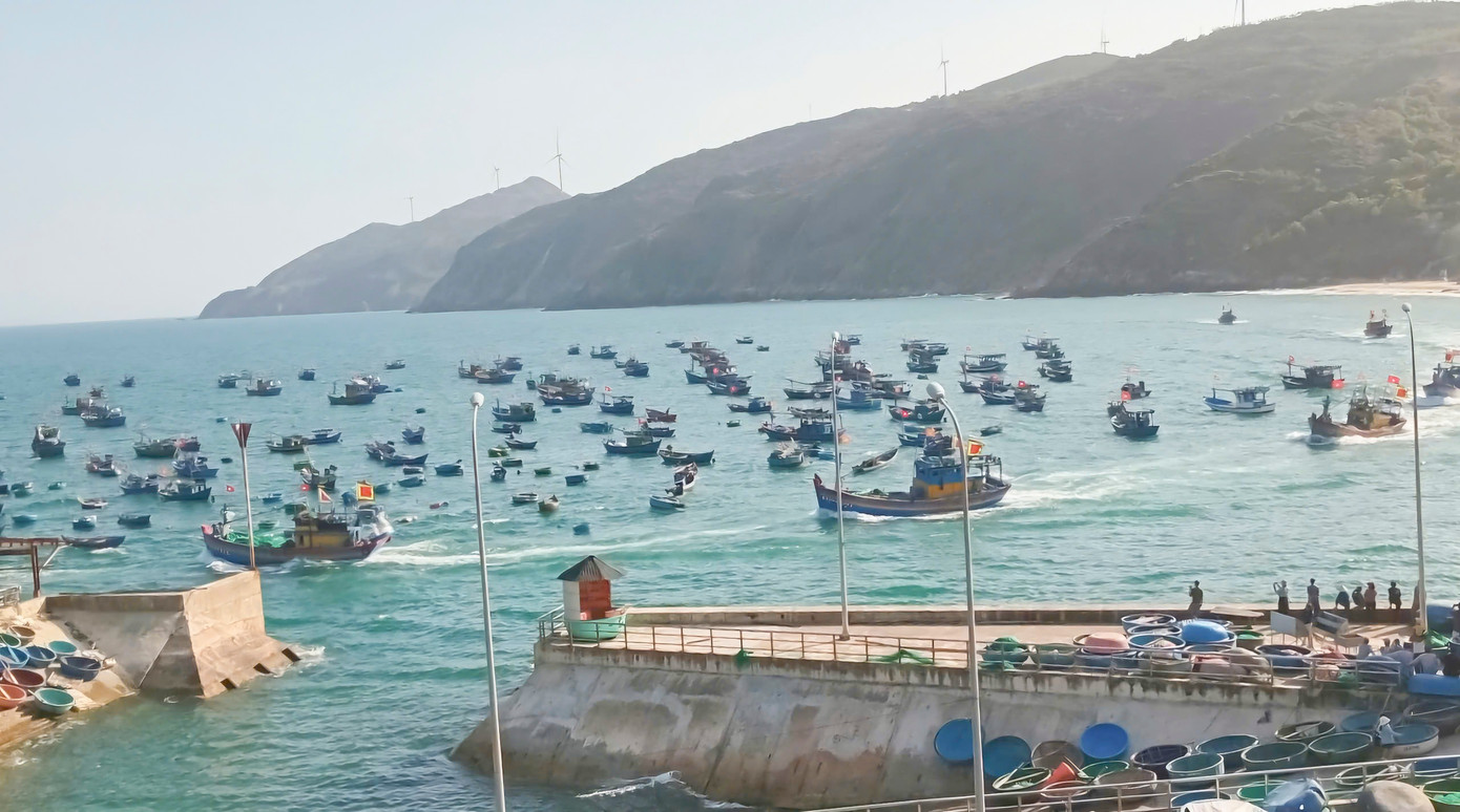 Một góc làng chài Nhơn Lý. Ảnh: Văn Ngọc.