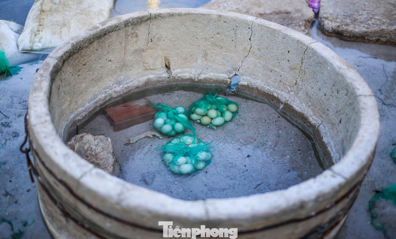 Theo người dân buôn bán tại đây, nếu khách thích ăn trứng vừa chín tới (lòng đào) thì chỉ cần luộc trong nước suối này khoảng 8 - 10 phút, còn muốn chín kỹ hơn thì luộc tầm 15-20 phút. Ảnh: Trương Định