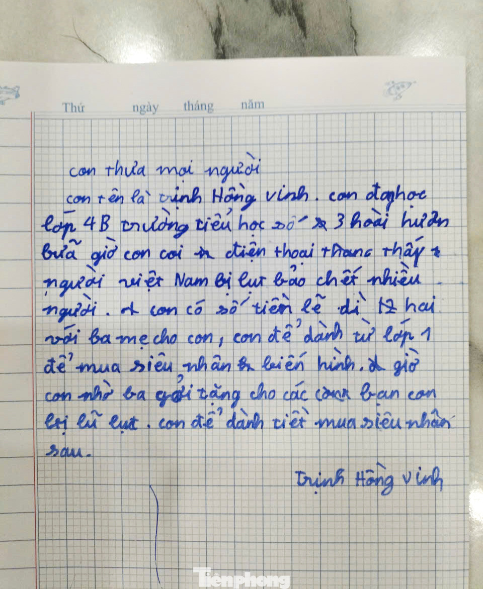 Bức thư của em Vinh. Ảnh: Gia đình cung cấp Bức thư của em Vinh. Ảnh: Gia đình cung cấp