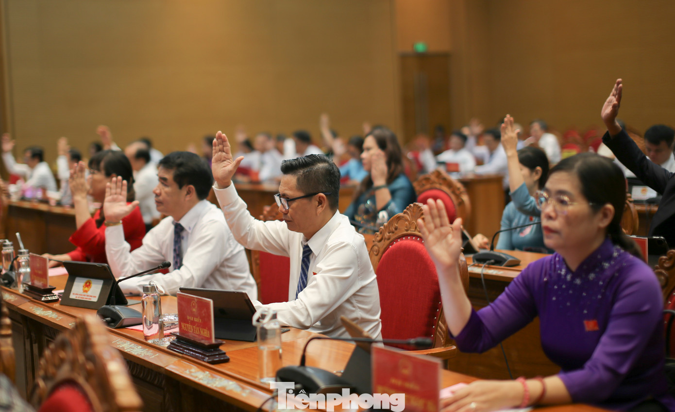 Các đại biểu HĐND tỉnh Bình Định biểu quyết thông qua các nghị quyết. Ảnh: Trương Định