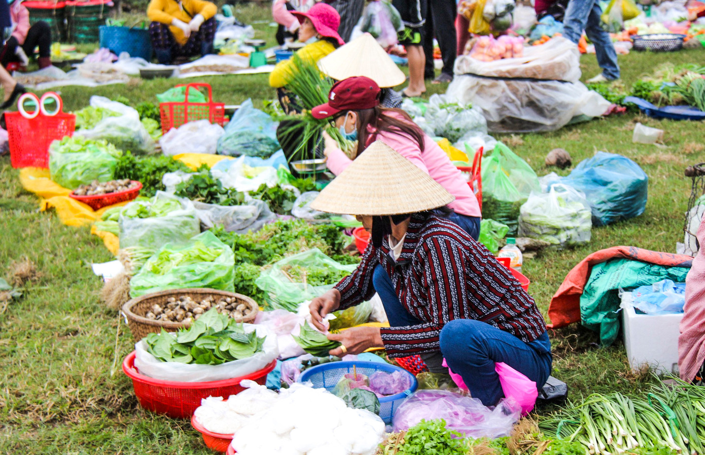 Sản phẩm đem đến chợ Gò bán chủ yếu là những mặt hàng do người dân địa phương tự nuôi trồng được: từ mớ rau tươi xanh, con cá, con tôm...