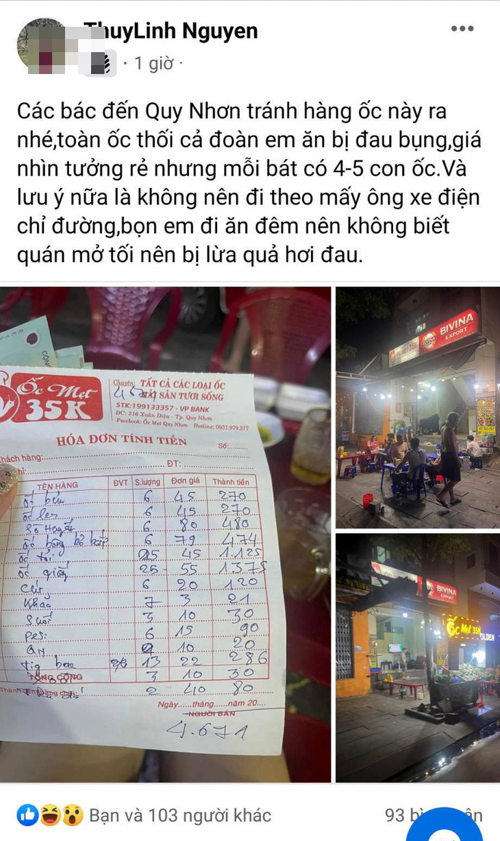 Dòng trạng thái kêu gọi khách “né” quán ốc ở TP Quy Nhơn. Dòng trạng thái kêu gọi khách “né” quán ốc ở TP Quy Nhơn.