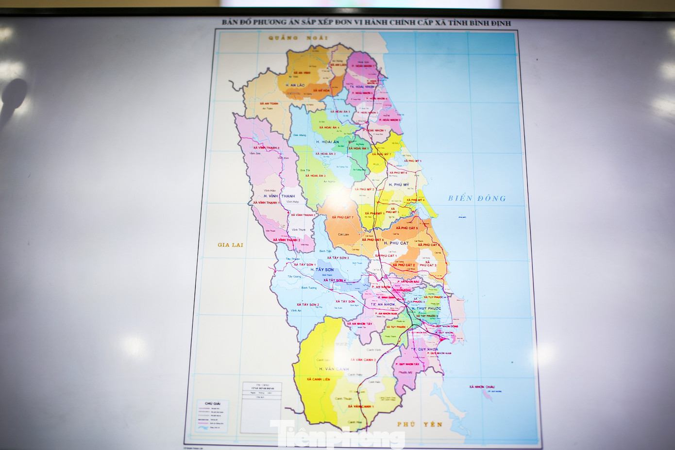 Bản đồ phương án sắp xếp đơn vị hành chính cấp xã trên địa bàn tỉnh Bình Định. Ảnh: Trương Định Bản đồ phương án sắp xếp đơn vị hành chính cấp xã trên địa bàn tỉnh Bình Định. Ảnh: Trương Định