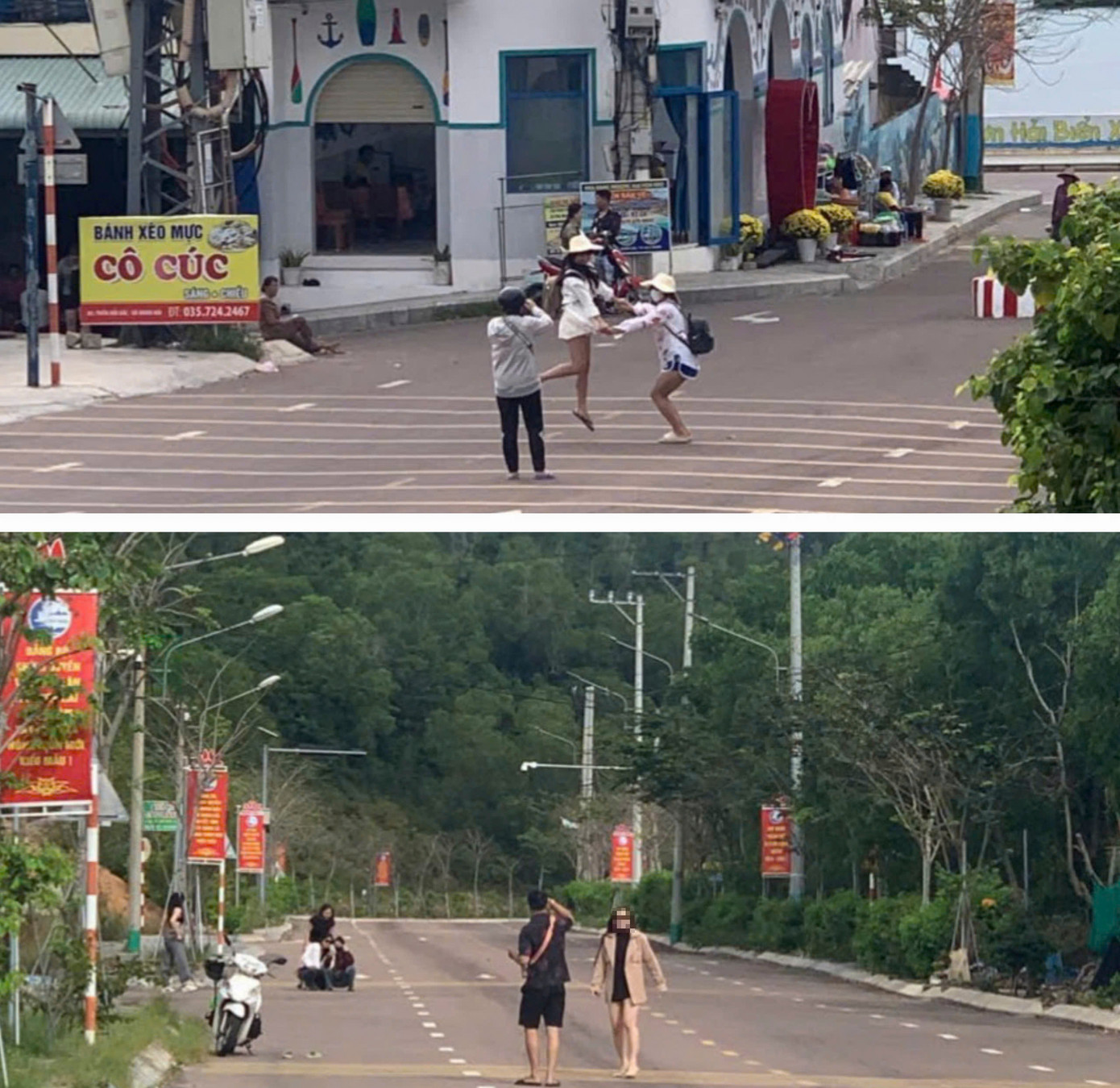 Sáng nay, một số bạn trẻ tiếp tục ra giữa đường để check-in.