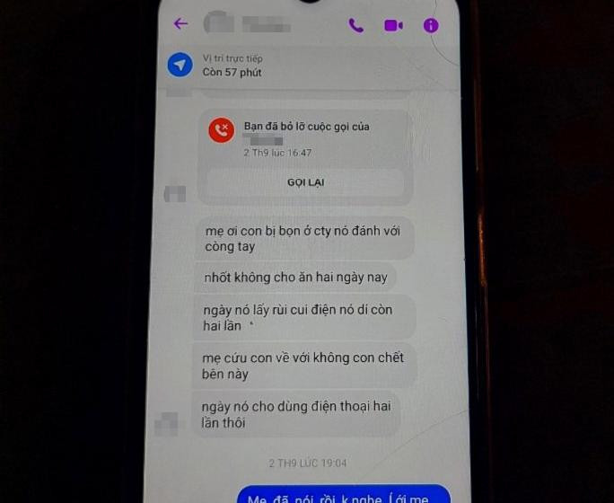 Tin nhắn T. nhắn cầu cứu gia đình. Ảnh chụp lại màn hình điện thoại Tin nhắn T. nhắn cầu cứu gia đình. Ảnh chụp lại màn hình điện thoại