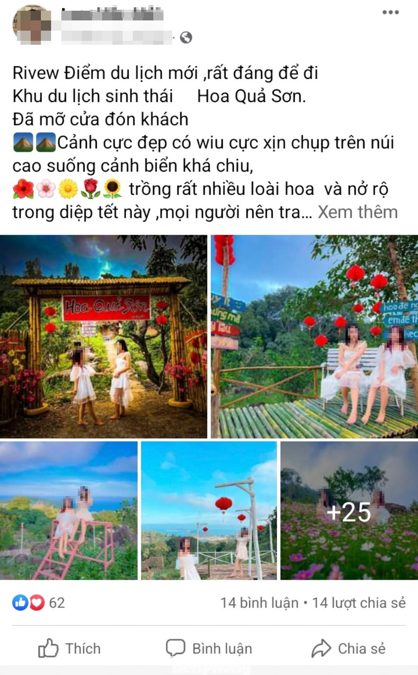 Khu du lịch sinh thái Hoa Quả Sơn được quảng cáo trên mạng xã hội. Ảnh chụp màn hình