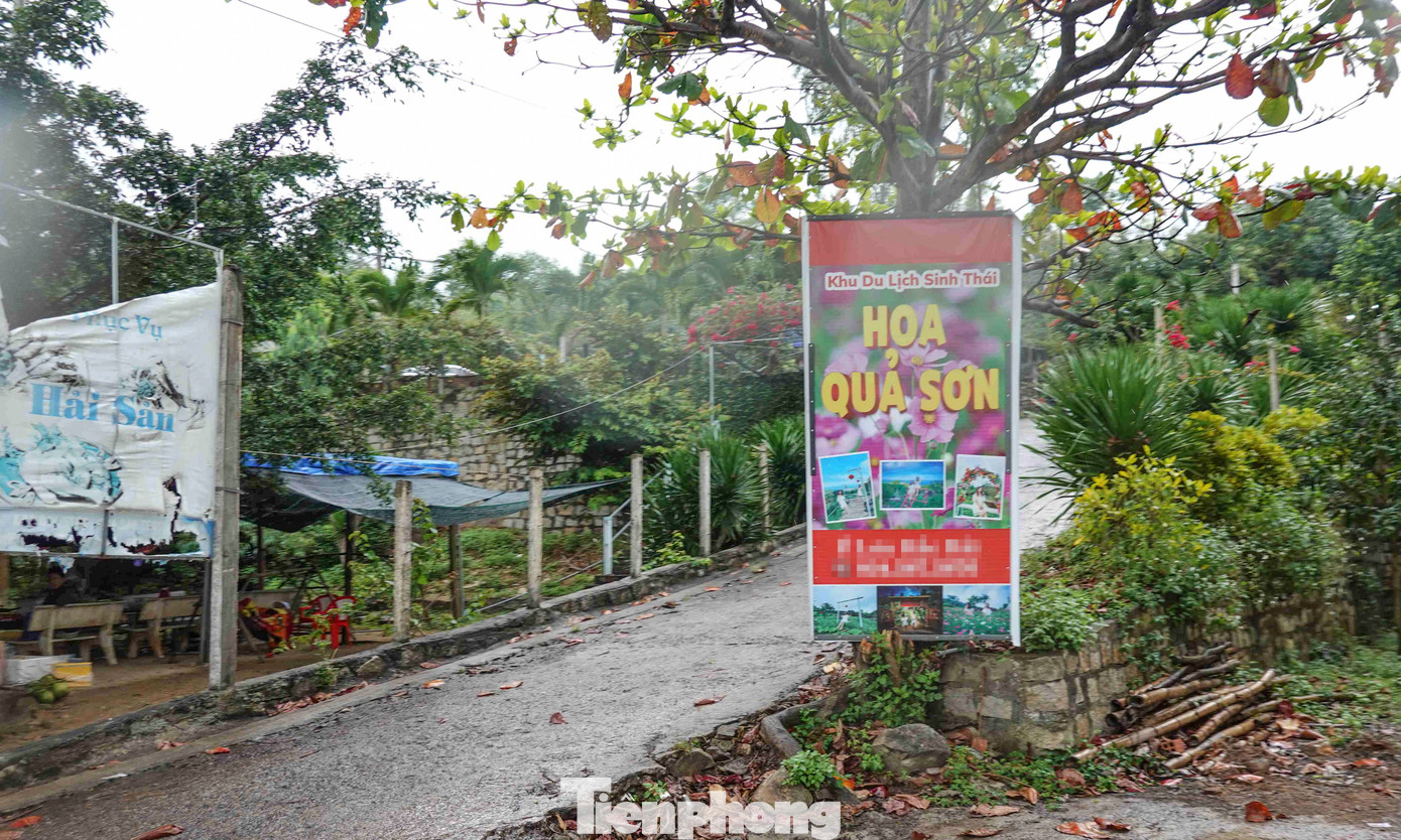Biển quảng cáo Khu du lịch sinh thái Hoa Quả Sơn được đặt dưới Quốc lộ 1D. Ảnh: Trương Định