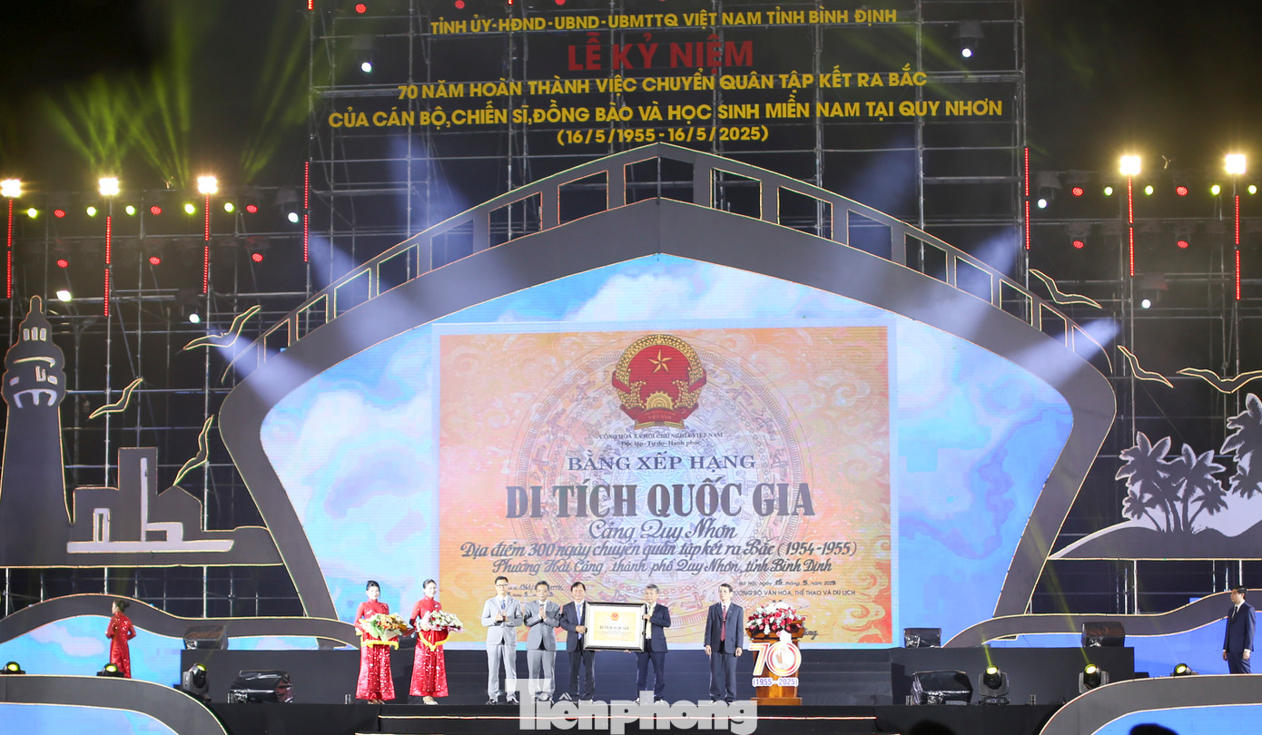 Lãnh đạo Bộ VH-TT&amp;DL trao Bằng Di tích quốc gia “Cảng Quy Nhơn - Địa điểm 300 ngày chuyển quân tập kết ra Bắc” cho lãnh đạo TP Quy Nhơn. Ảnh: Trương Định