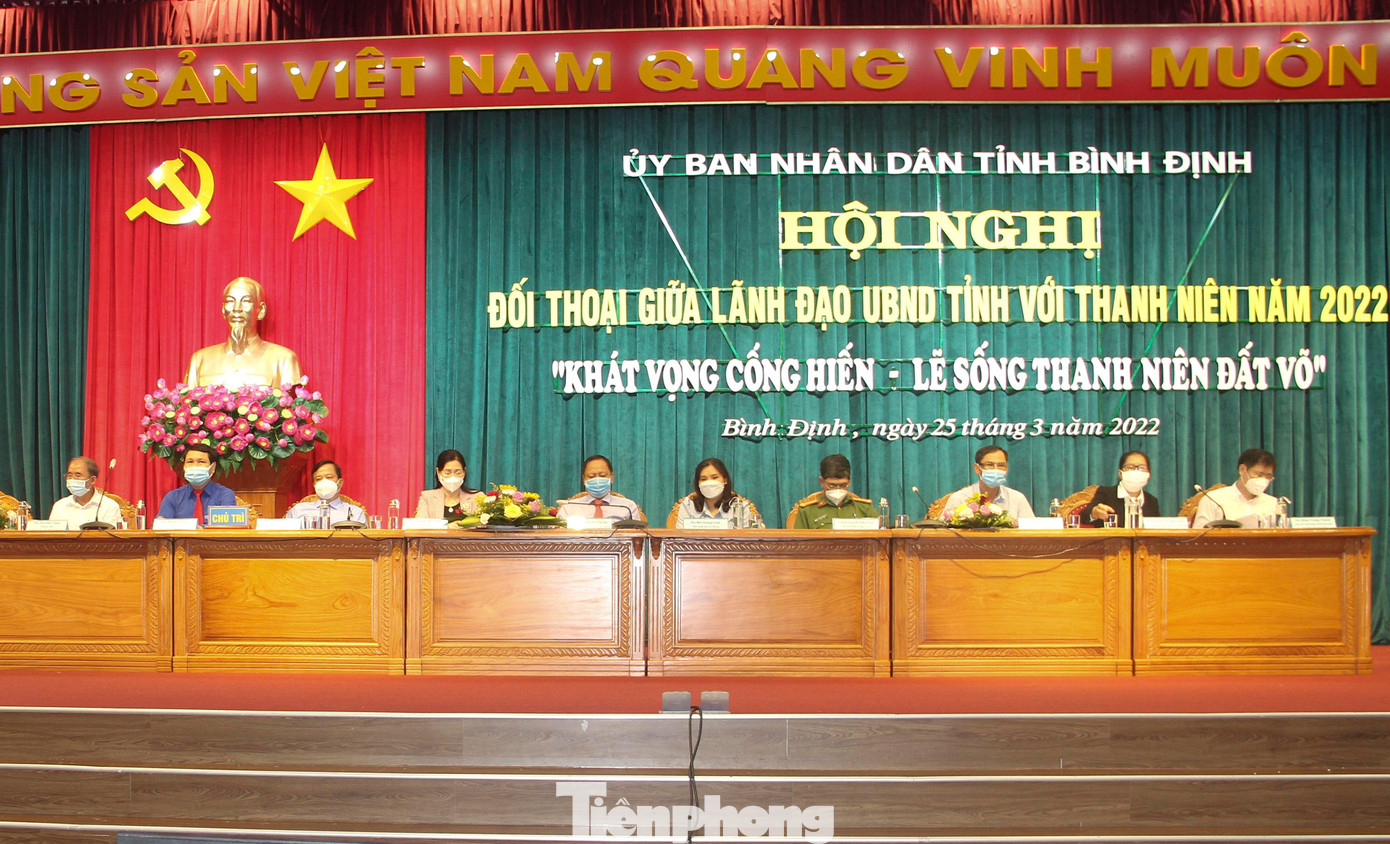 Lãnh đạo UBND tỉnh Bình Định, đại diện một số sở ngành đối thoại với thanh niên năm 2022. Ảnh: T.Đ Lãnh đạo UBND tỉnh Bình Định, đại diện một số sở ngành đối thoại với thanh niên năm 2022. Ảnh: T.Đ