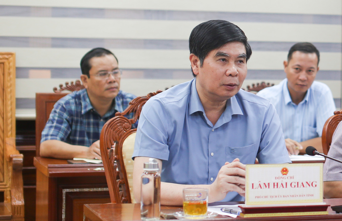 Ông Lâm Hải Giang – Phó Chủ tịch UBND tỉnh Bình Định phát biểu tại buổi họp. Ảnh: Trương Định
