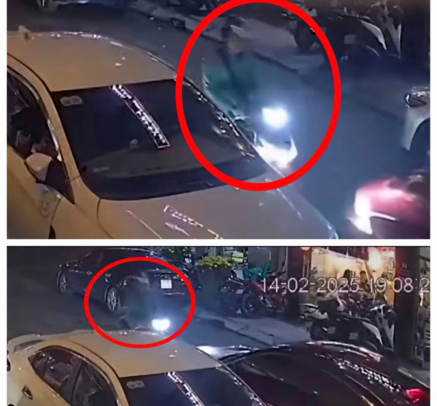 Tài xế grab lùi lại nhường cho xe ô tô màu đỏ đi qua. Ảnh cắt từ clip