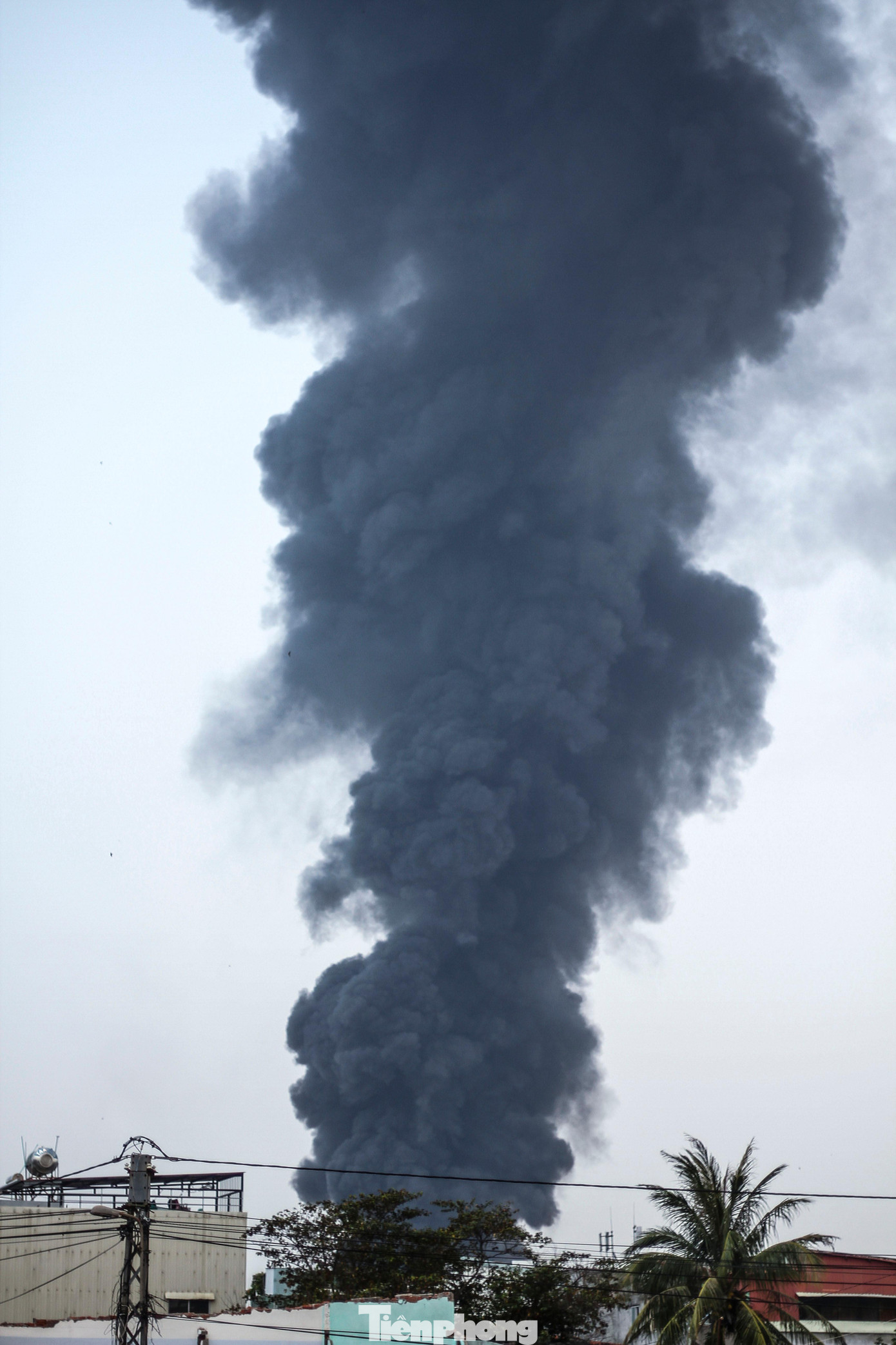 Nhìn từ xa đám cháy khói bốc lên cao cả trăm mét. Ảnh: Trương Định