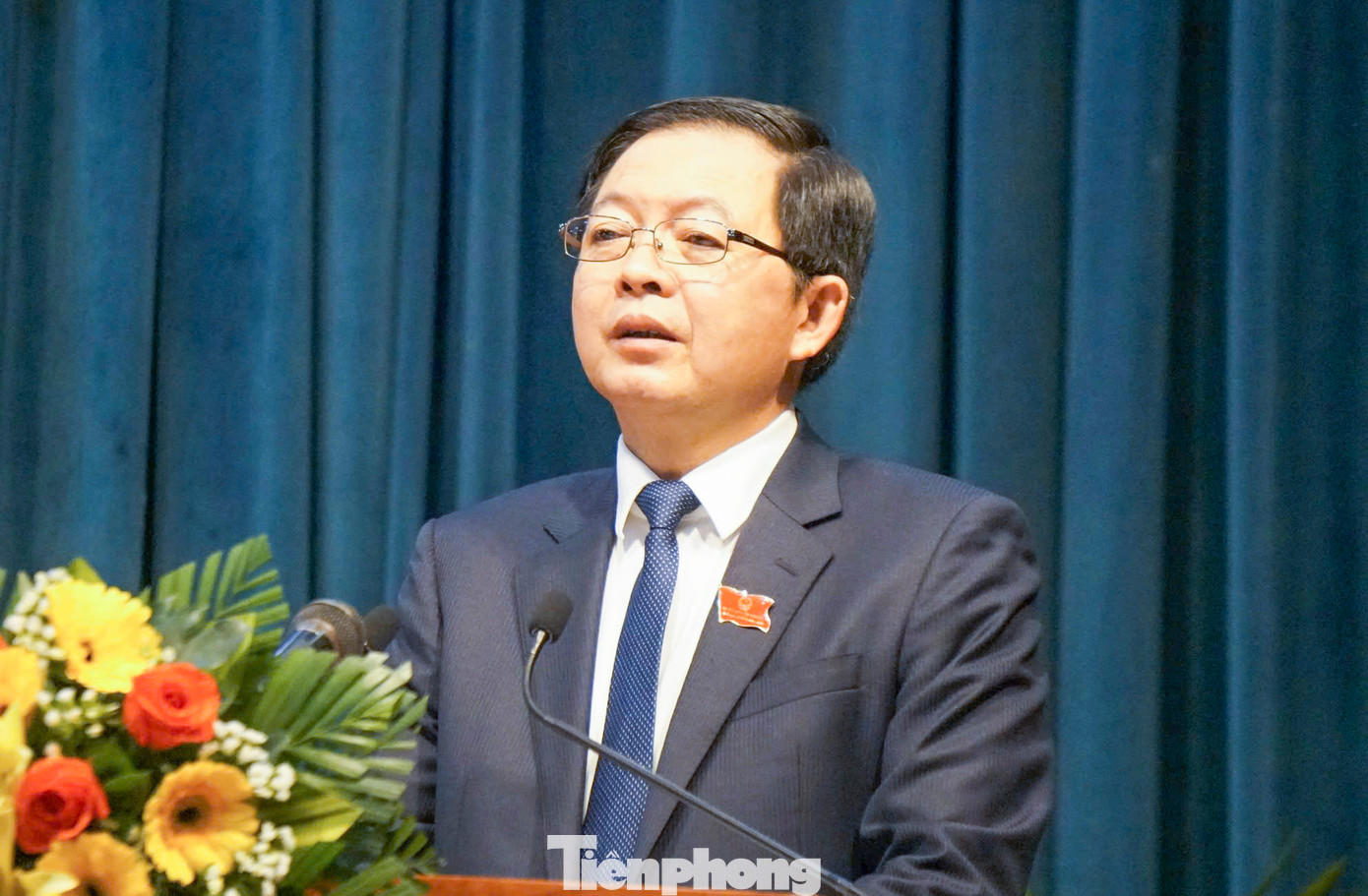 Ông Hồ Quốc Dũng - Bí thư Tỉnh ủy Bình Định, phát biểu tại kỳ họp. Ảnh: Trương Định