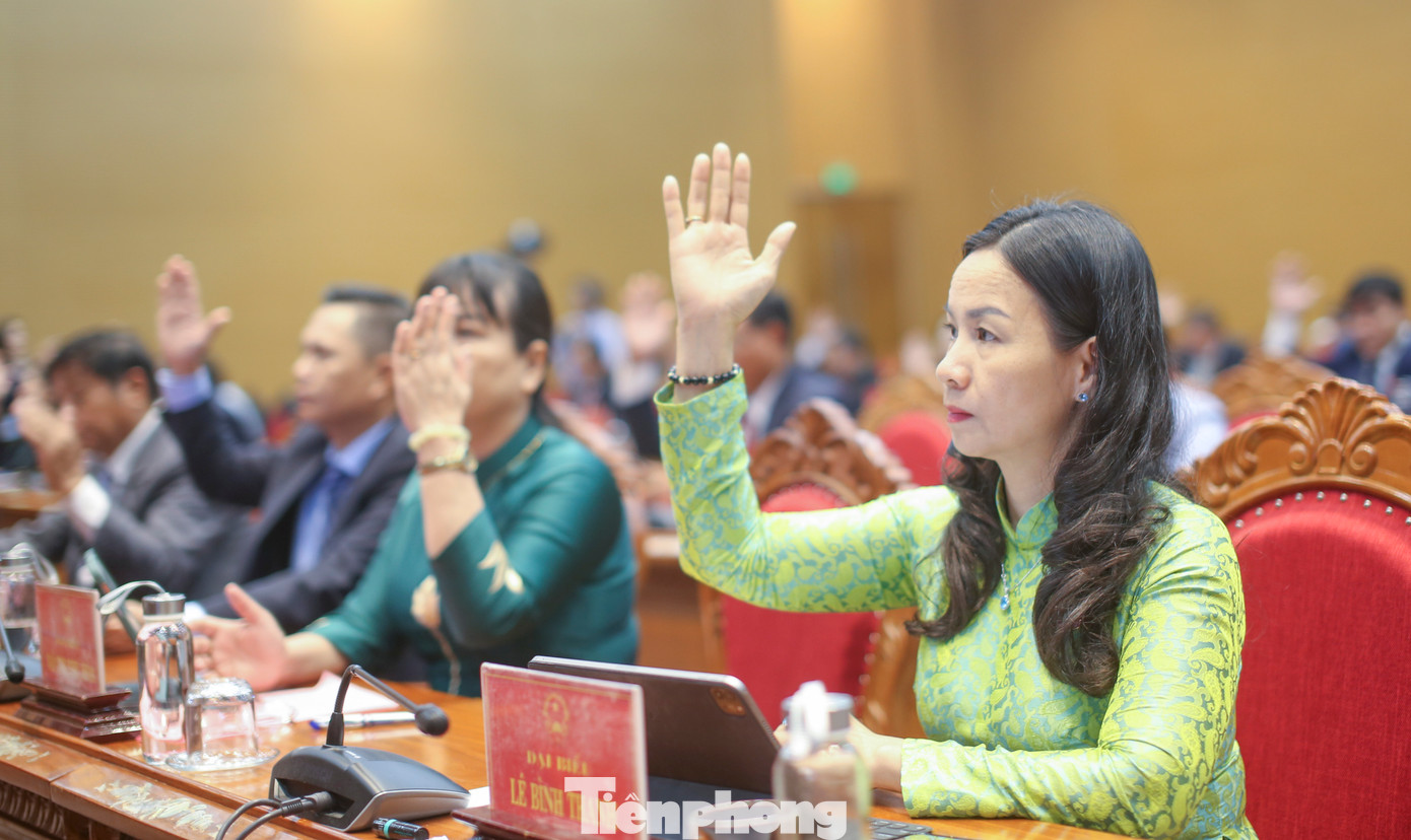 Các đại biểu thông qua nghị quyết. Ảnh: Trương Định