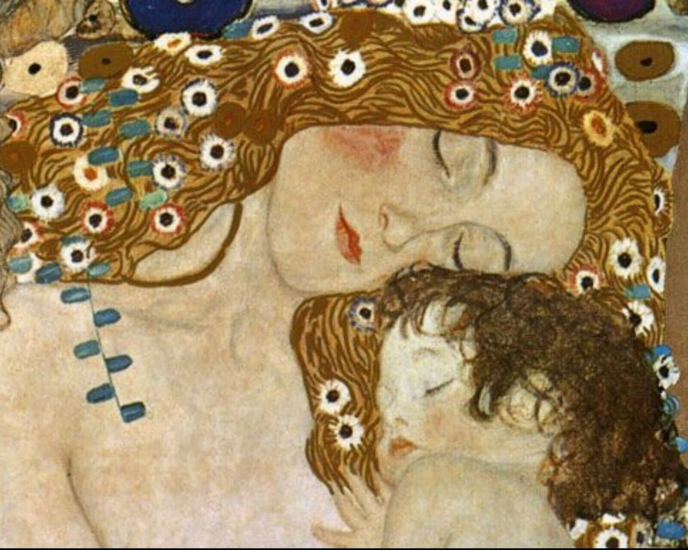 Mother and Child của Gustav Klimt là sự thể hiện đẹp đẽ về mối quan hệ giữa con người với nhau, giữa người mẹ và đứa con. Bức tranh vẽ cảnh người mẹ bế con, cả hai đều khỏa thân, tượng trưng cho mối quan hệ trong sáng, tự nhiên nhất. Phong cách Art Nouveau (tân nghệ thuật) của Klimt, với màu sắc rực rỡ và các chi tiết phức tạp, pha trộn các kỹ thuật truyền thống với các yếu tố hiện đại, ghi lại vẻ đẹp hình dáng con người và tình yêu mẫu tử thiêng liêng.