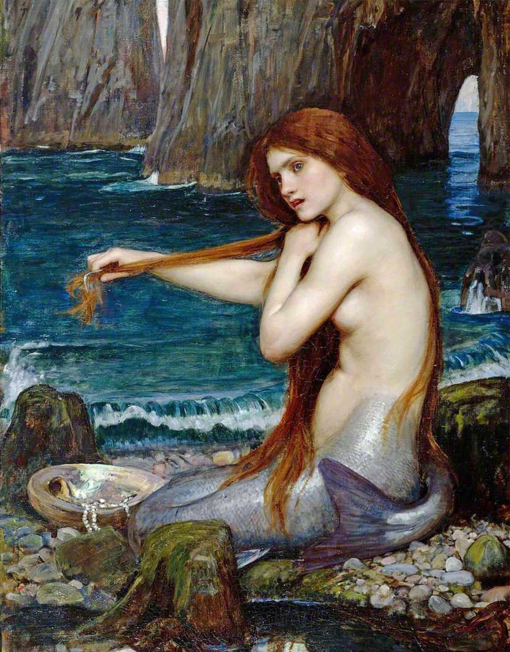 A Mermaid (Nàng tiên cá) của John William Waterhouse là một bức tranh nổi bật từ thời Tiền Raphael (ra đời năm 1848, tôn vinh sự trong sáng và nguyên thủy của nghệ thuật Italy). Nó miêu tả một nàng tiên cá nằm trên đá, phần thân trên lộ ra ngoài và phần thân dưới phủ đầy vảy. Tác phẩm miêu tả vẻ đẹp và sự bí ẩn của sinh vật thần thoại, cũng như phong cách đặc trưng của Waterhouse trong việc pha trộn các chi tiết hiện thực với các yếu tố lãng mạn và kỳ ảo. Bức tranh thể hiện sự nhấn mạnh của phong trào Tiền Raphael vào chủ nghĩa lãng mạn, cũng như việc sử dụng màu sắc sống động và các chi tiết phức tạp để tạo ra bầu không khí của thế giới khác.