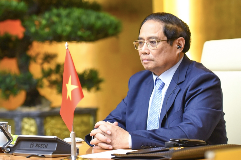 Thủ tướng Phạm Minh Chính dự hội nghị bằng hình thức trực tuyến. (Ảnh: VGP) Thủ tướng Phạm Minh Chính dự hội nghị bằng hình thức trực tuyến. (Ảnh: VGP)