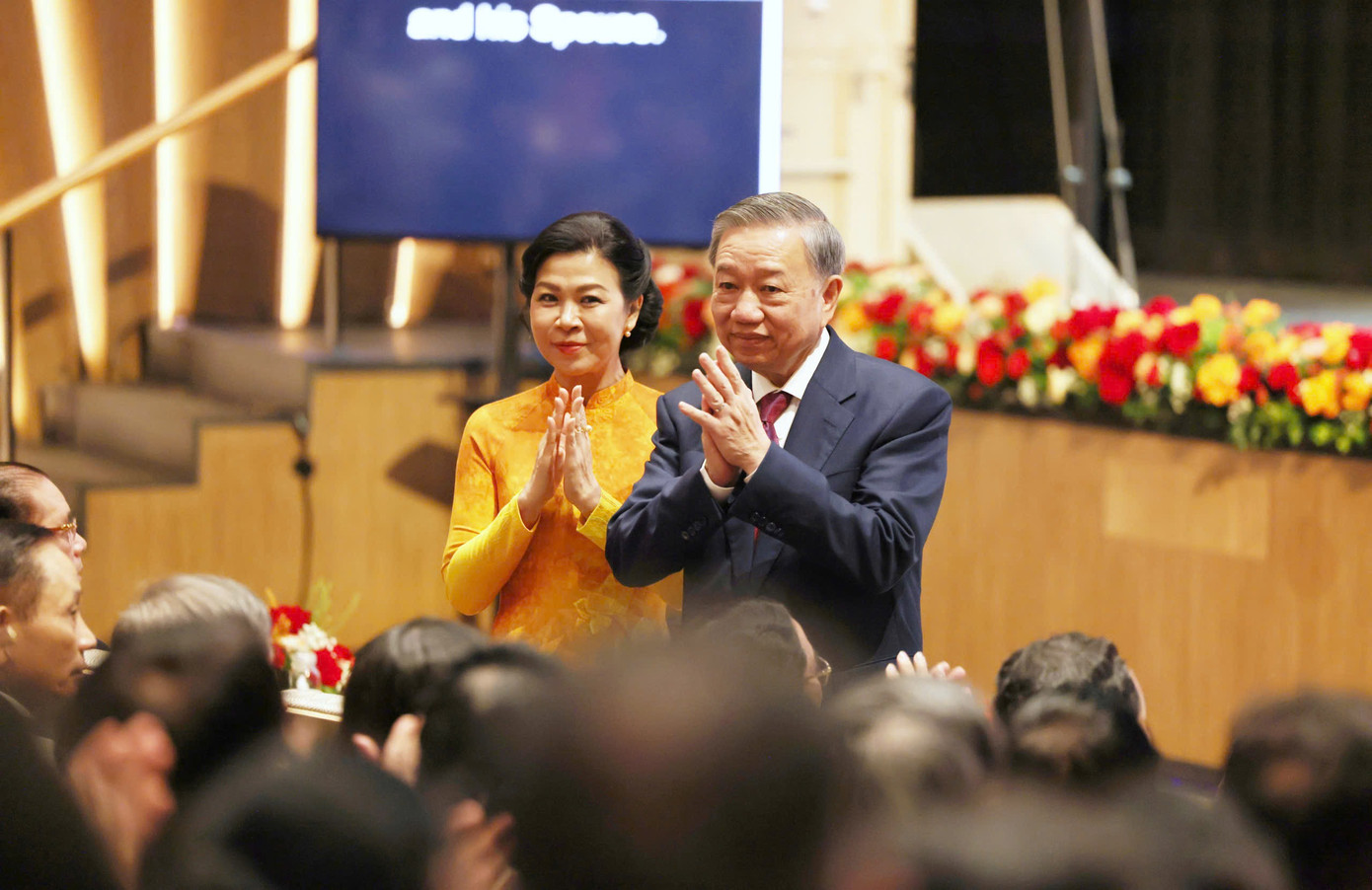 Tổng Bí thư, Chủ tịch nước Tô Lâm và Phu nhân tại lễ kỷ niệm. (Ảnh: Quang Phúc)