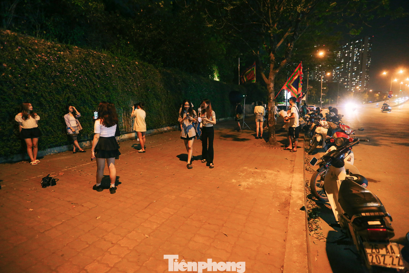 Ghi nhận của PV những ngày gần đây, khá đông người dân đã tìm đến chụp ảnh khi hoa vừa mới nở. Đặc biệt khoảng từ 20 giờ tối đến 23h30 đêm, đường hoa này vẫn chật kín người, mọi người phải xếp hàng để có một góc đẹp chụp ảnh. Nơi đây càng tấp nập, hàng đoàn xe máy để dưới lòng đường.