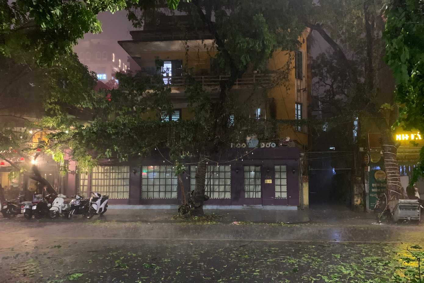 Cơn mưa giông bất ngờ đổ sập xuống Hà Nội vào khoảng 20h30 tối nay kéo theo gió mạnh khiến đường phố mù mịt, nhiều hàng cây gãy đổ, thậm chí bật gốc đè vào nhiều ô tô, nhà gây thiệt hại lớn.