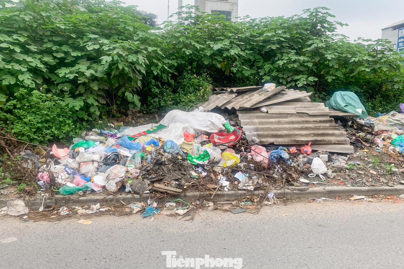 Rác đổ tại triền đê này chủ yếu là rác thải sinh hoạt, phế liệu xây dựng