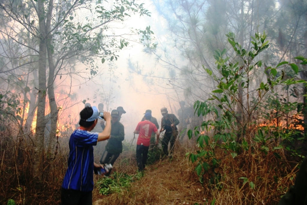 lực lượng chức năng đang nỗ lực dập tắt đám cháy
