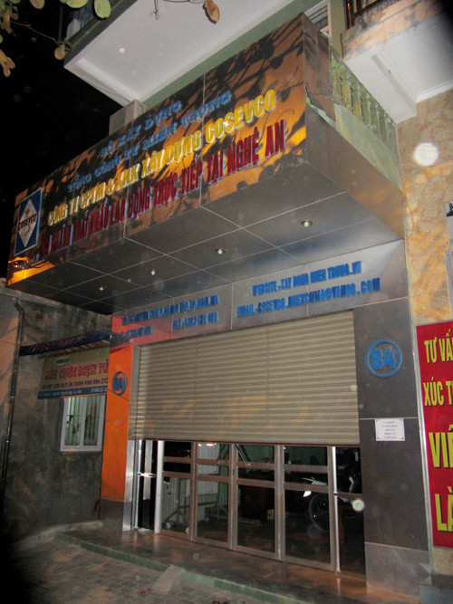 Trụ sở Chi nhánh Công ty CPTM-XNK Xây dựng COSEVCO Nghệ An, nơi xảy ra vụ sát hạnh anh Nguyễn Quang Hạnh