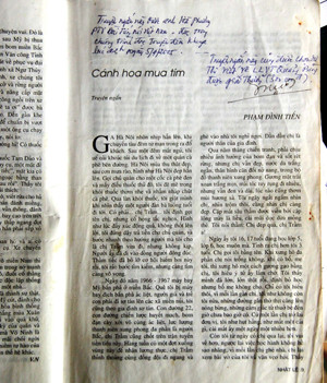 “Cánh hoa mua tím” tác phẩm của ông Tiến đăng trên tạp chí Nhật Lệ