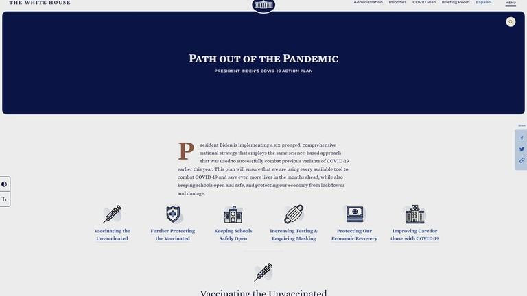 Kế hoạch sáu mũi nhọn đối phó COVID-19 của ông Biden: Tiêm vắc-xin cho người chưa tiêm chủng, Bảo vệ những người đã tiêm vắc-xin, Mở cửa trường học an toàn, Tăng cường xét nghiệm và yêu cầu đeo khẩu trang, Bảo vệ sự phục hồi của nền kinh tế, Nâng cao chất lượng chăm sóc bệnh nhân COVID-19. Kế hoạch sáu mũi nhọn đối phó COVID-19 của ông Biden: Tiêm vắc-xin cho người chưa tiêm chủng, Bảo vệ những người đã tiêm vắc-xin, Mở cửa trường học an toàn, Tăng cường xét nghiệm và yêu cầu đeo khẩu trang, Bảo vệ sự phục hồi của nền kinh tế, Nâng cao chất lượng chăm sóc bệnh nhân COVID-19.