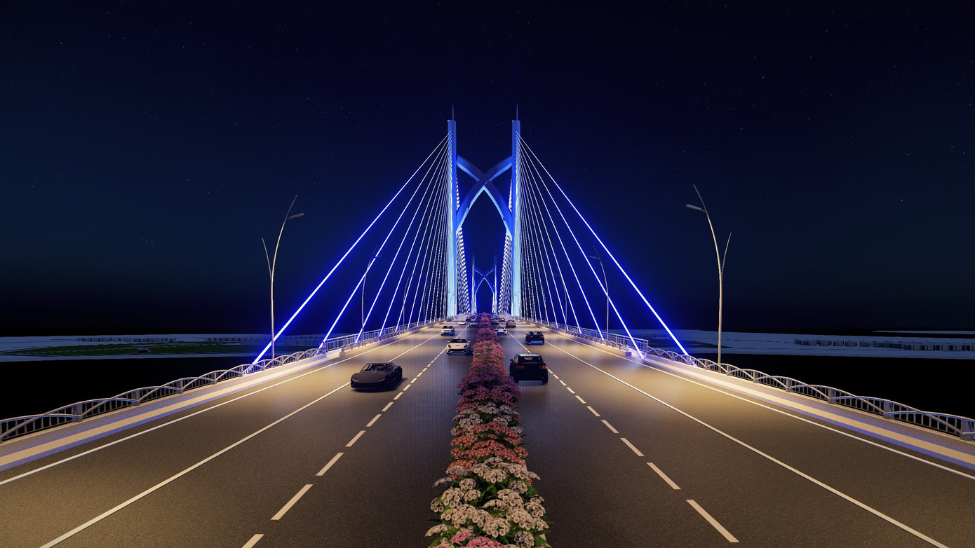 Phối cảnh cầu Cần Giờ về đêm.