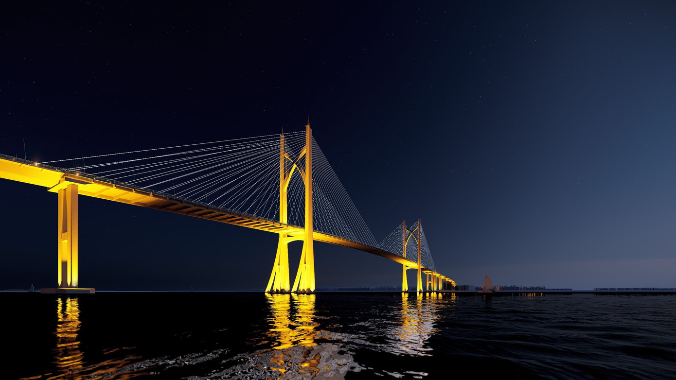 Kết cấu nhịp cầu dây văng với 2 trụ tháp hình cây đước - loài cây đặc trưng của huyện Cần Giờ.