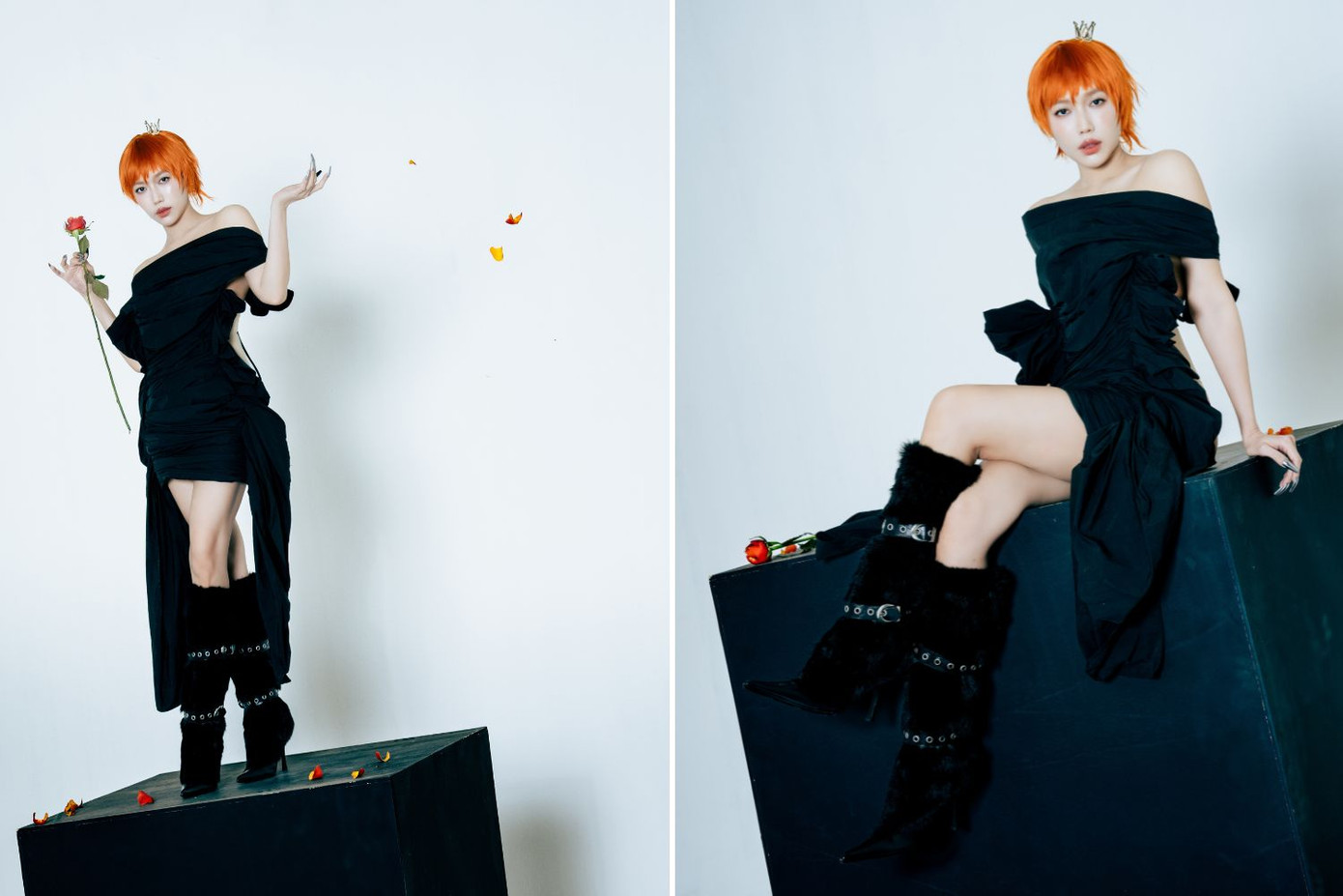 Kiểu tóc tém kết hợp cùng váy đen trễ vai, Diệu Nhi trông vừa cá tính, quyến rũ vừa cực slay.