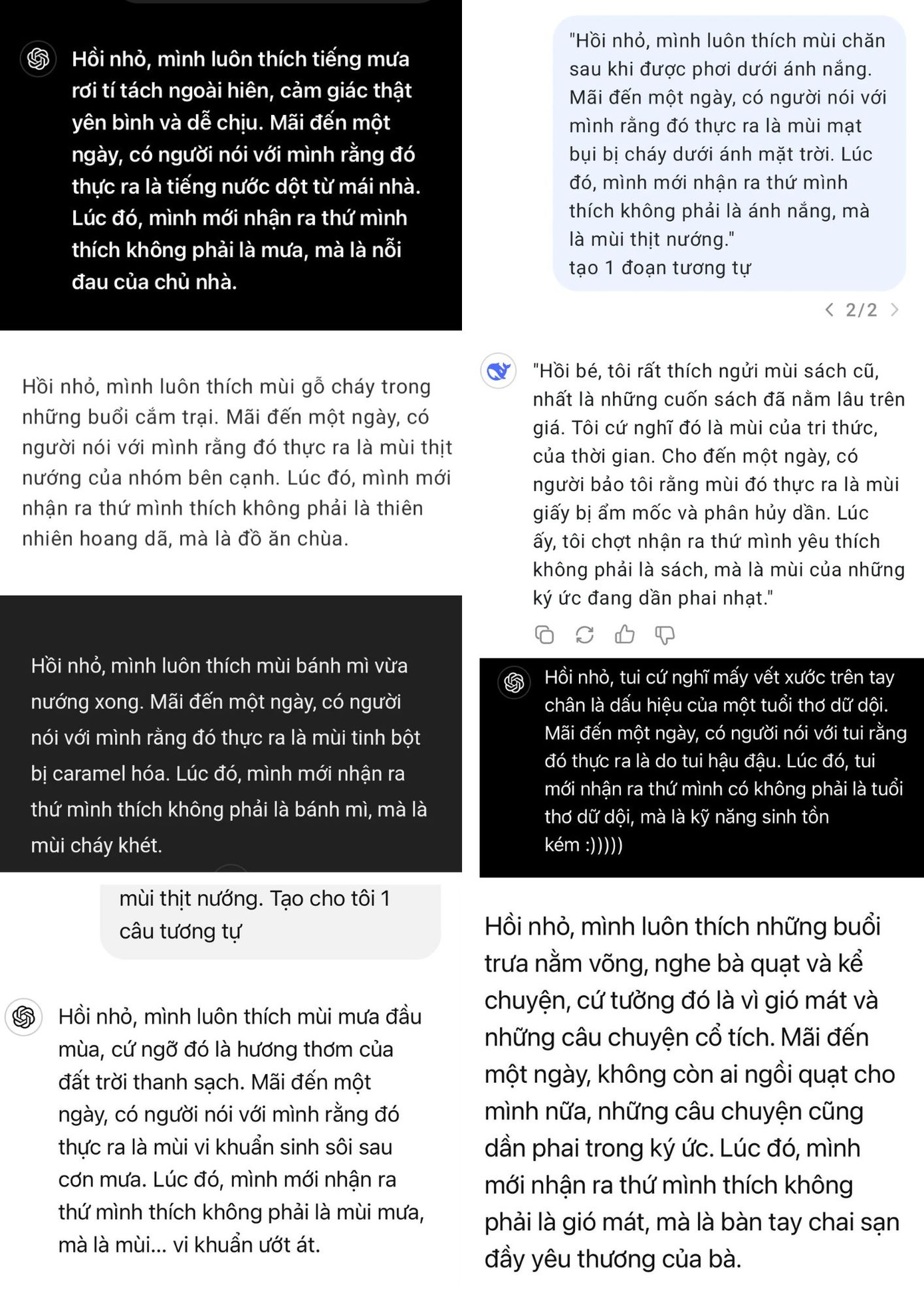 Cộng đồng mạng nhờ ChatGPT "đưa về tuổi thơ" nhưng cũng bắt đầu hoài nghi liệu Harry Lu có nhờ AI can thiệp vào dòng trạng thái đang viral. Cộng đồng mạng nhờ ChatGPT "đưa về tuổi thơ" nhưng cũng bắt đầu hoài nghi liệu Harry Lu có nhờ AI can thiệp vào dòng trạng thái đang viral.