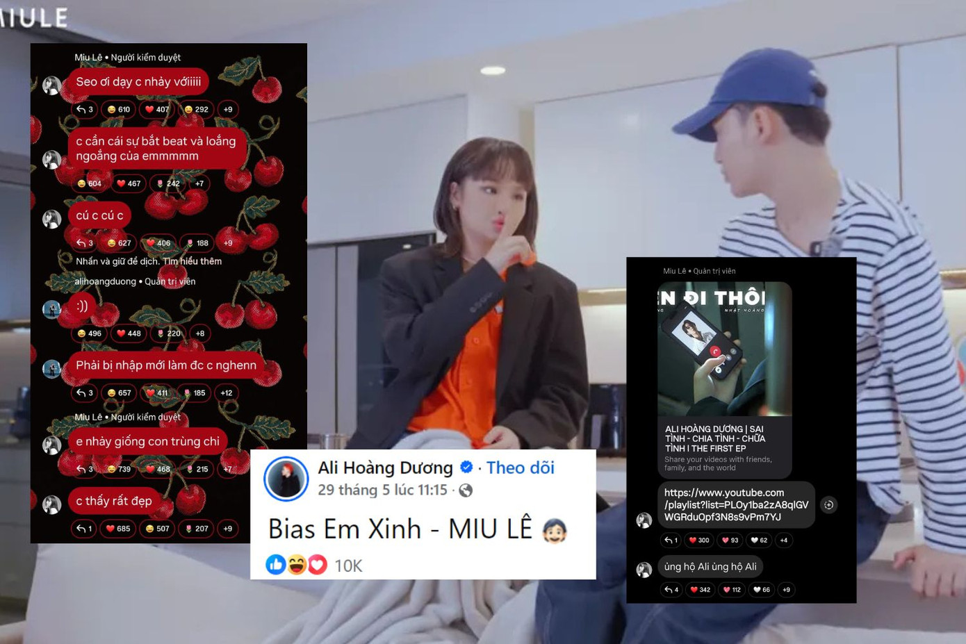 Trong cuộc sống thường ngày, Miu Lê và Ali Hoàng Dương thường xuyên tương tác trên mạng xã hội, ủng hộ các sản phẩm âm nhạc và thoại "tiểu phẩm" trên kênh broadcast cá nhân.