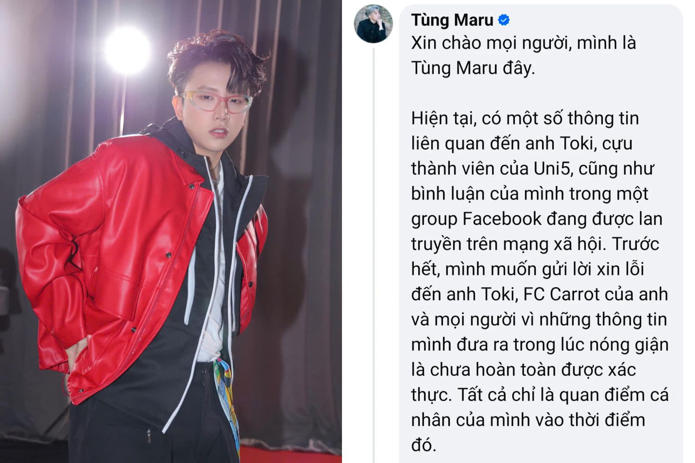 Tùng Maru chia sẻ lại sự việc đang gây ồn ào.