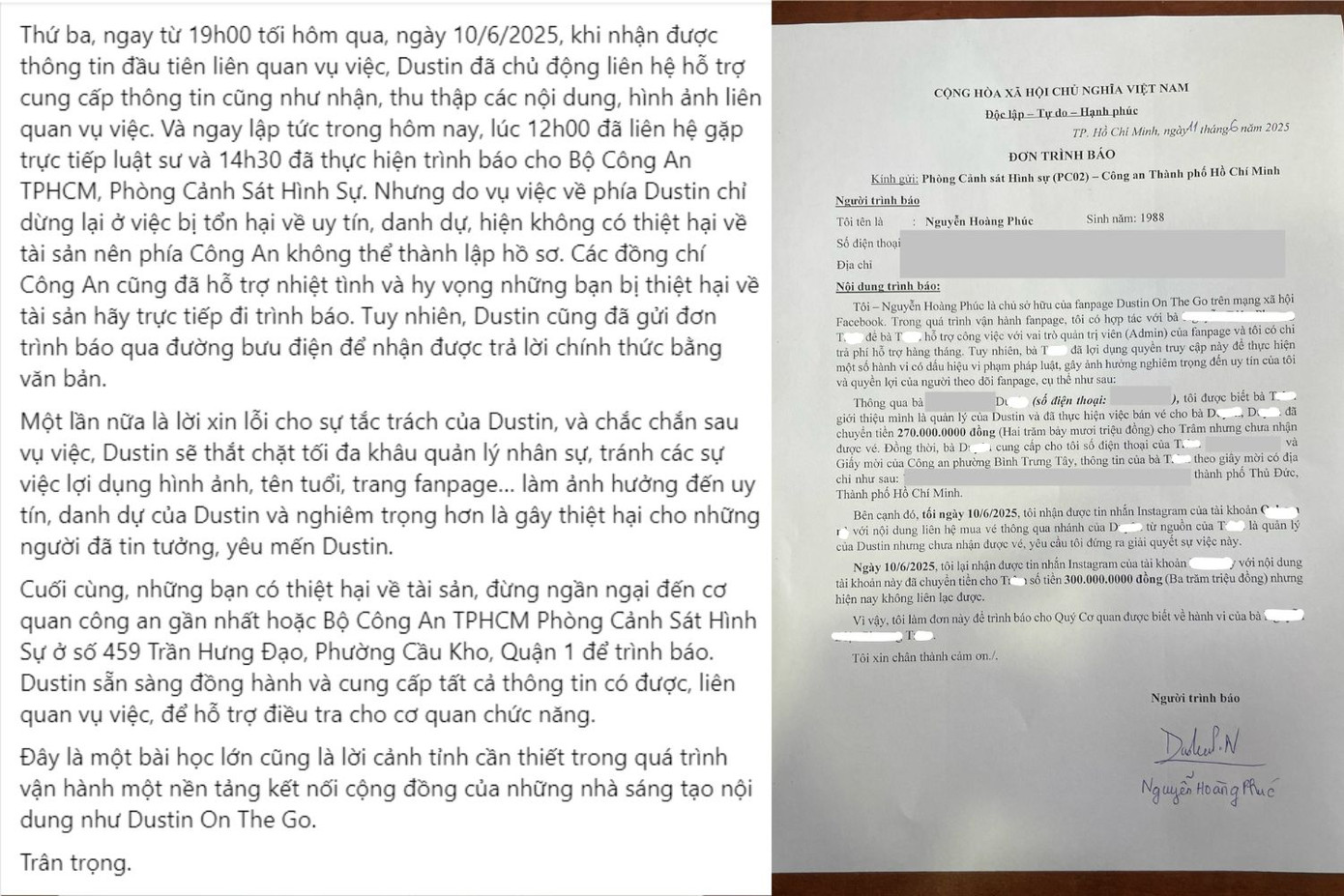 MC Dustin gửi lời xin lỗi khán giả về lùm xùm scam vé concert ATVNCG, đồng thời kêu gọi "người trong cuộc" đến trình báo cơ quan để được hỗ trợ giải quyết. MC Dustin gửi lời xin lỗi khán giả về lùm xùm scam vé concert ATVNCG, đồng thời kêu gọi "người trong cuộc" đến trình báo cơ quan để được hỗ trợ giải quyết.